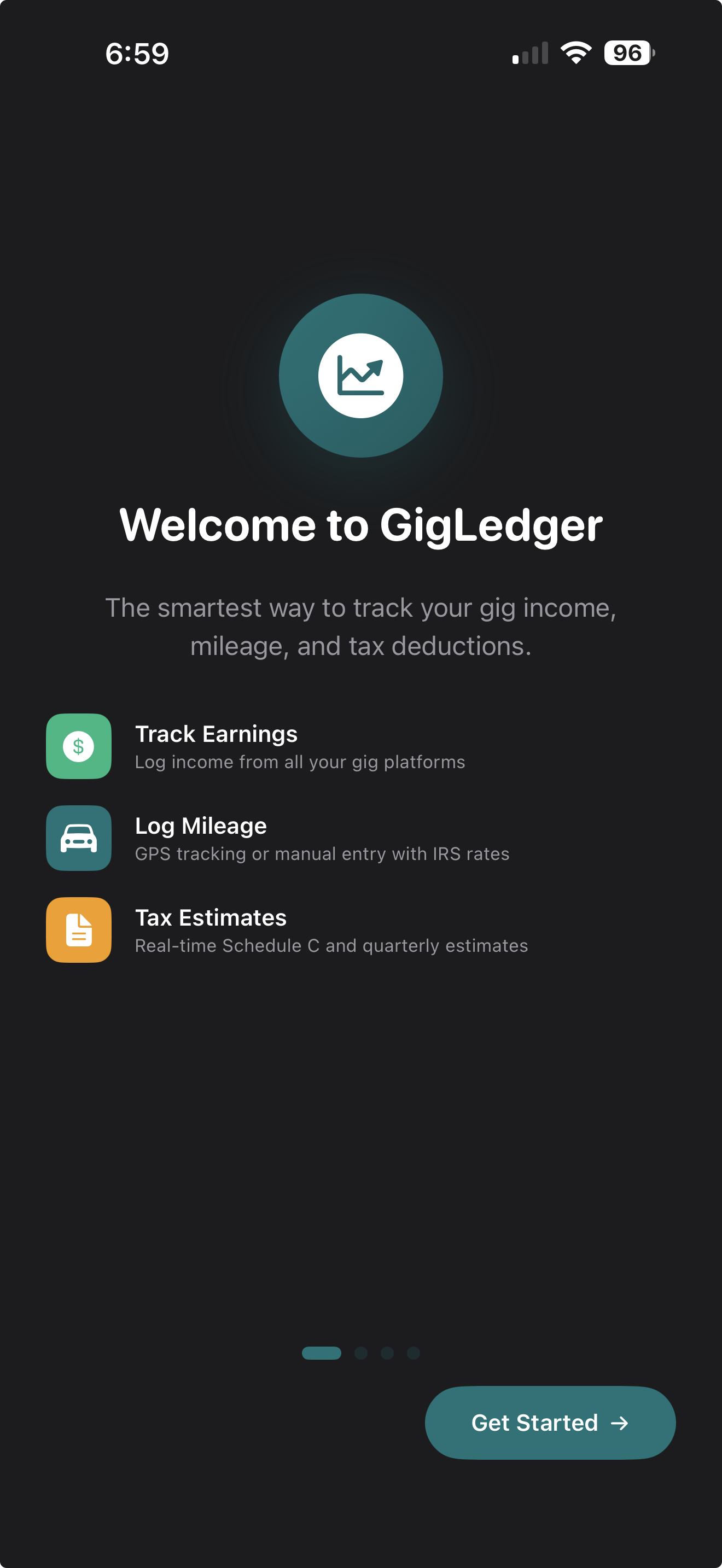 GigLedger welcome screen for gig economy workers